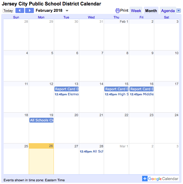 Jersey City District Calendar Screenshot
