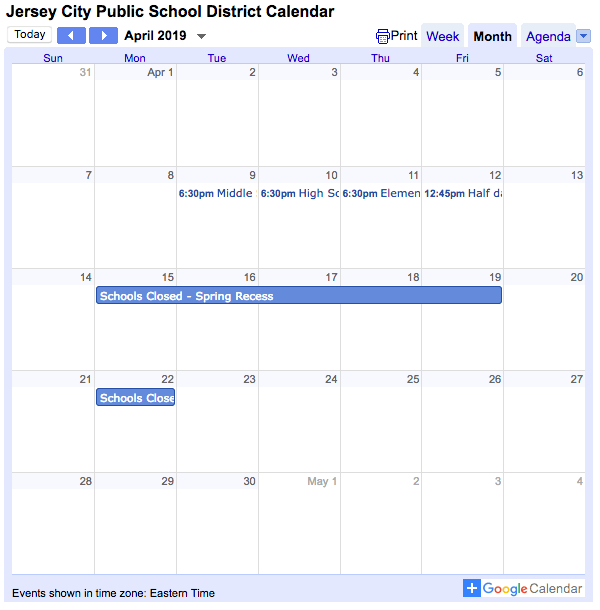Jersey City Calendar Screenshot 2018-2019